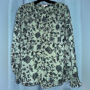 Ophelia Roe. Green & Blue Paisley Blouse with gold threading.